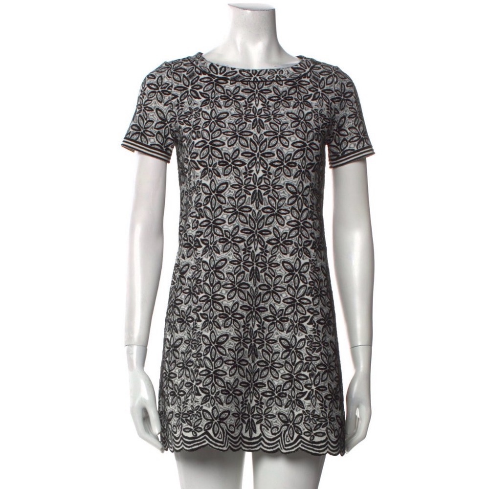 Alaia Burnt Red Printed Floral Mini Wool Blend Dress